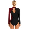 thumbnail image 2 of DPOIS Womens Long Sleeve Gymnastics Leotards Shiny Dance Ballet Unitards Bodysuit Burgundy S, 2 of 7