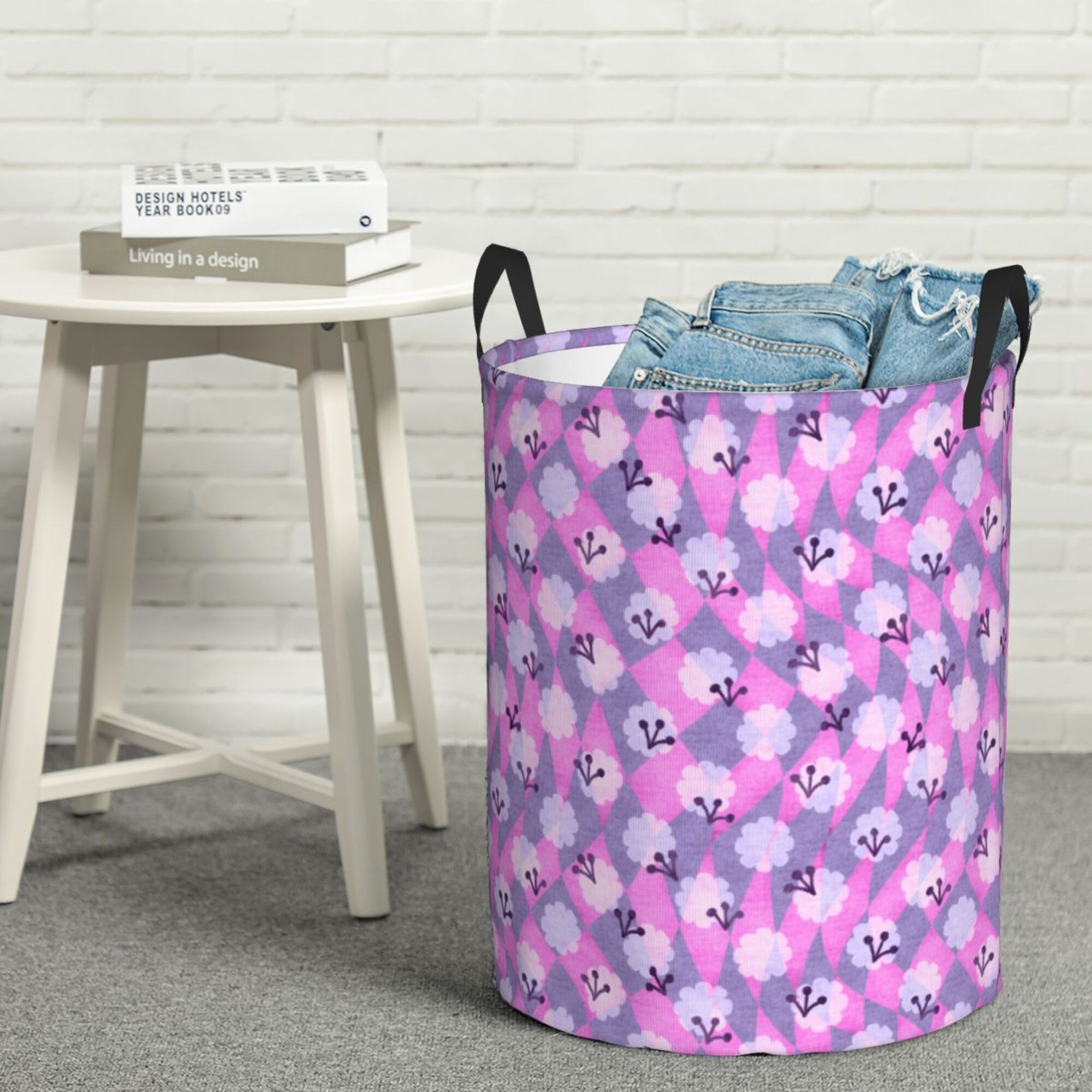 YFYANG Waterproof Laundry Hamper, Pink Geometric Polka Dots Laundry