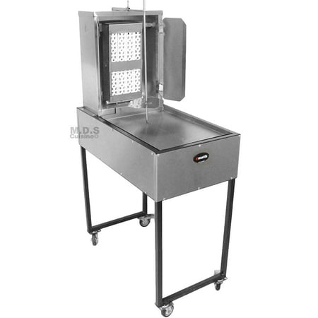 Ematik Trompo para Tacos Al Pastor Stainless Steel Cart with Traditional 8 Ceramic Bricks and Tray Heavy Duty Propane Gas