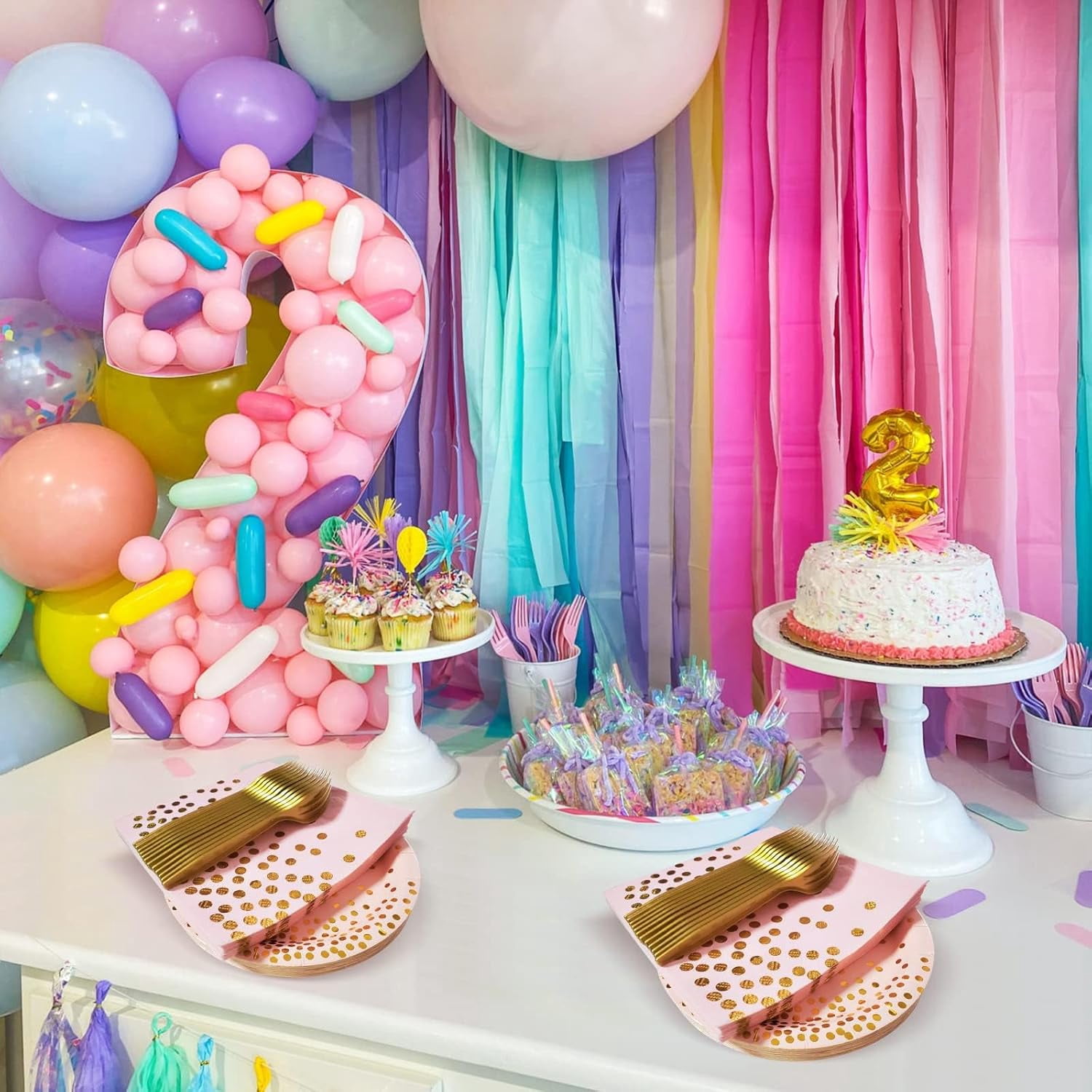 Pink and Gold Party Supplies, 100 Pack - 50 x 9" & 50 x 7" Disposable Paper Plates for Birthday, Wedding, or Any Party Decorations