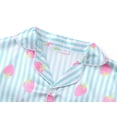 thumbnail image 2 of Beezizac Satin Pajamas for Girls - Blue & White Stripes Silky Long-sleeved Set with Sweet Strawberry Pattern Size 16, 2 of 7