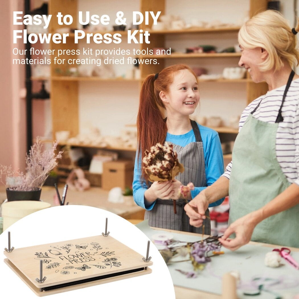 Flower Press Kit, Floral Preservation Supplies, Creative Flower Art Tools, 11.6" x 8.1" Wood Plate, Durable Construction, for Flower Leaf Plant