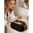 thumbnail image 6 of WANDF Large Toiletry Bag for Women Men,PU  Make Up Bag with 3 Compartments ,Hanging Dopp Shave Kit Bag,Cosmetic Makeup Organizer Bathroom Bag for Ladies(Black), 6 of 10