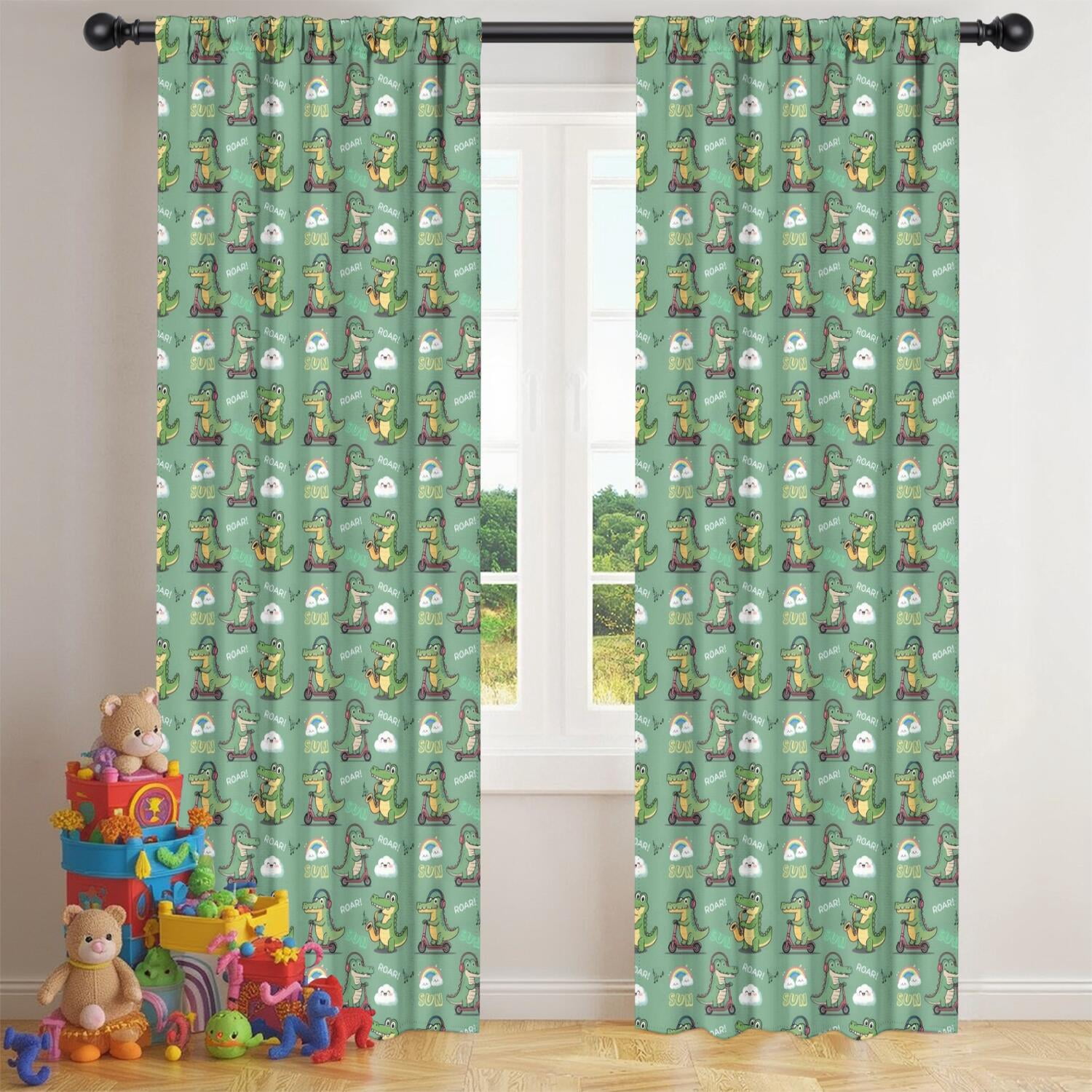 Blackout Kids Curtains,Green Alligators Icons Pattern Childrens Insulated Curtains Set Of 2,Bedroom Essentials,Toddler Room Decor 42"x84"