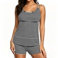 thumbnail image 2 of Two Piece Tankini Swimsuits for Women Striped Tummy Control Bathing Suit with Shorts Athletic Swimwear, 2XL, 2 of 6