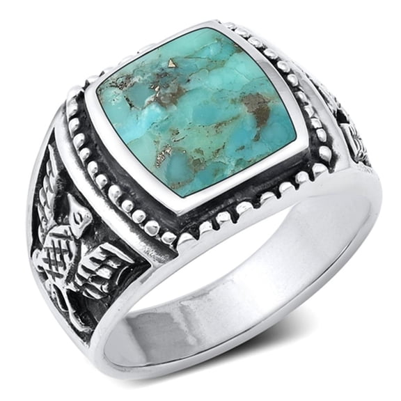 CHOOSE YOUR COLOR Fancy Signet Simulated Turquoise Wholesale Ring .925 Sterling Silver Band Blue CZ Female Size 12