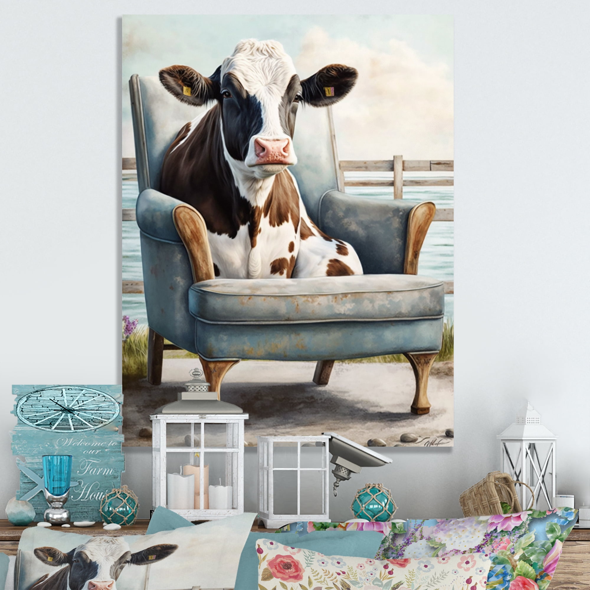 Designart Cow On A Chair I Canvas Wall Art