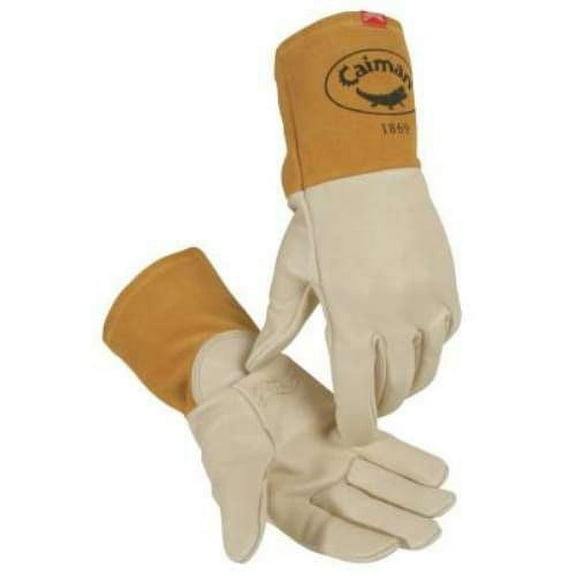 Caiman 1869 Cow Grain Unlined Welding Gloves, X-Large, Gold, 4 in Gauntlet Cuff - 1 PR (607-1869-XL)