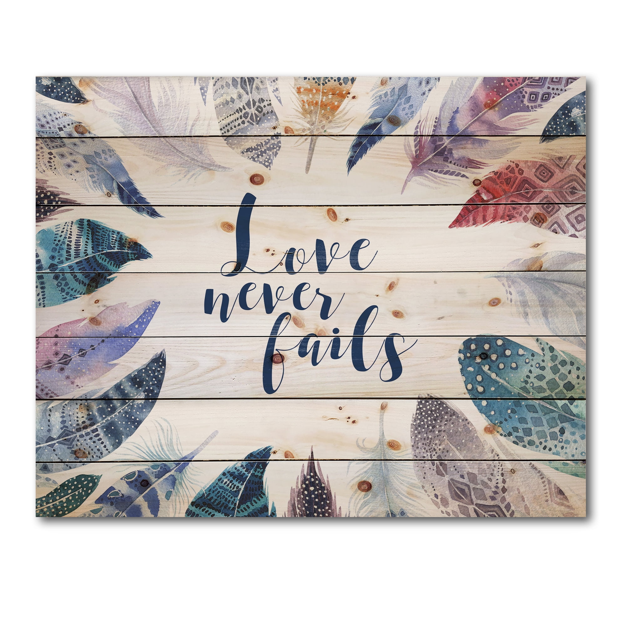 Designart 'Inspiring Quote With Boho Feathers' Bohemian & Eclectic Print on Natural Pine Wood