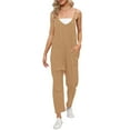 thumbnail image 2 of Women's Solid Suspenders Casual Jumpsuit - Adjustable Straps, Pockets, Loose Fit - Polyester, Daily/Leisure - Hand Wash Cold, 2 of 7