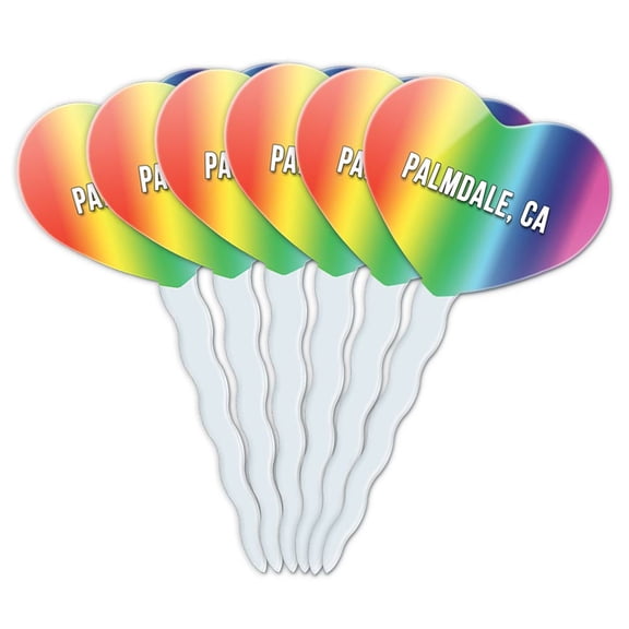 Palmdale CA Heart Love Cupcake Picks Toppers - Set of 6