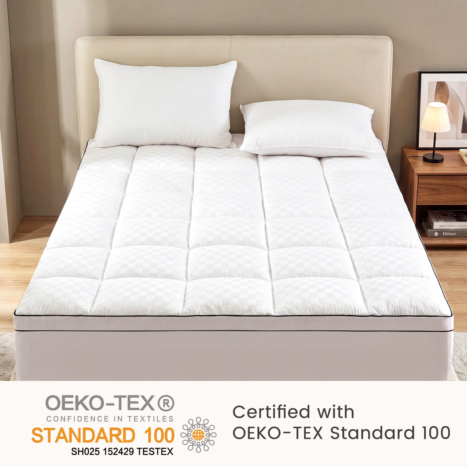 WISHEAD Full Mattress Topper, Plush Pillow Top Mattress Pad, 700 GSM Down Alternative Fill, Cooling 400TC Breathable Cover, Deep Pocket Up to 21", White
