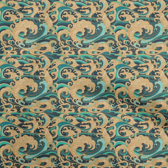 oneOone Cotton Jersey Light Blue Fabric Asian Japanese Wave Sewing Fabric By The Yard Printed Diy Clothing Sewing Supplies 58 Inch Wide