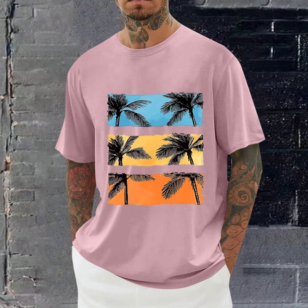 Tops para hombre, blusas y camisas de cuello redondo y manga corta para hombre, blusas casuales de moda con cuello redondo y estampado para hombre, blusas de poliéster para hombre.