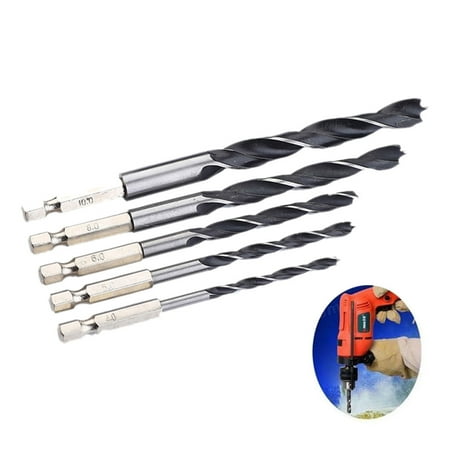 

Hex Shank Wood Three Sharp High Speed Steel Drill Bits Set Woodworking Tools 5pc