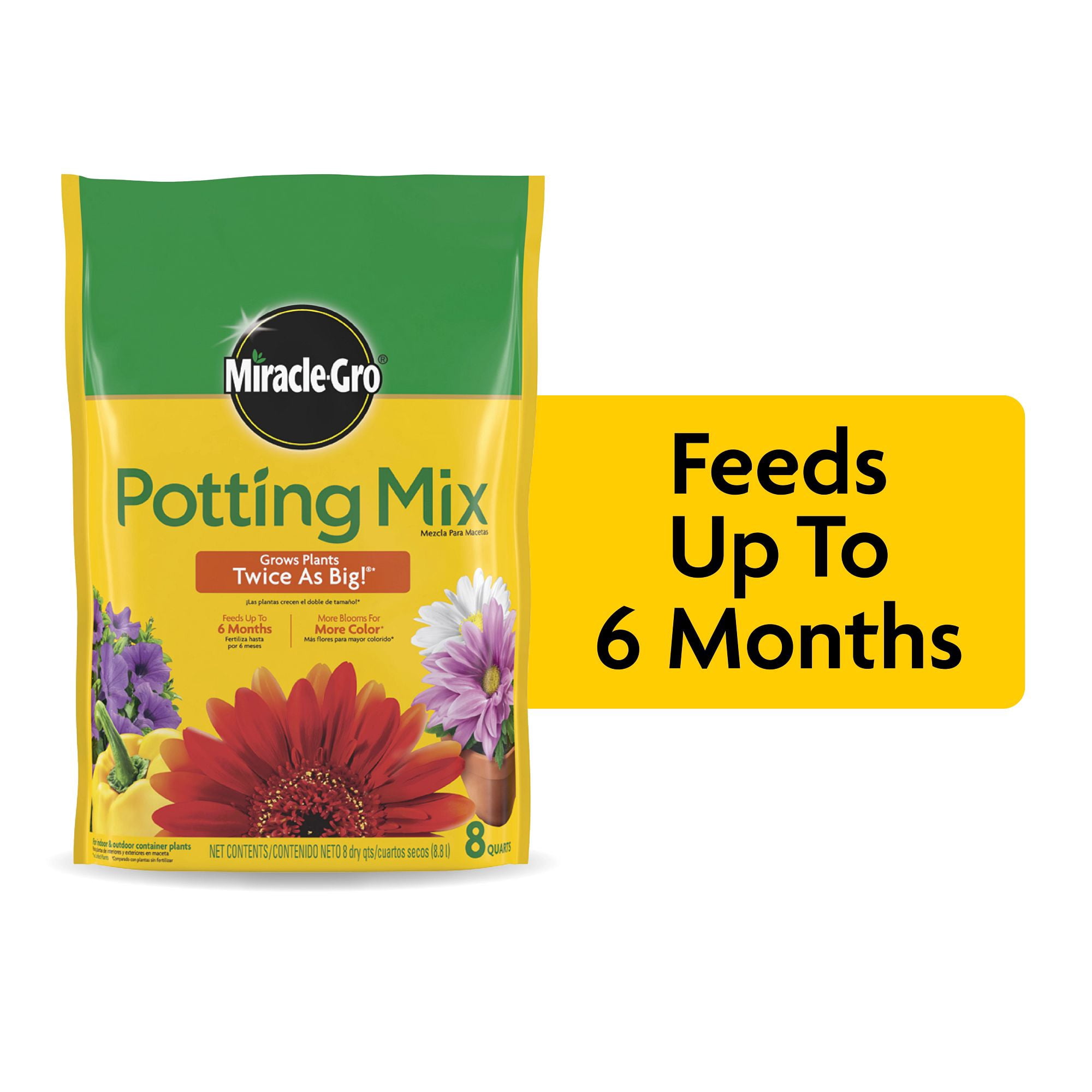 (2 pack) Miracle-Gro Potting Mix, For Indoor or Outdoor Potted Plants, Flowers, Shrubs, 8 qt.