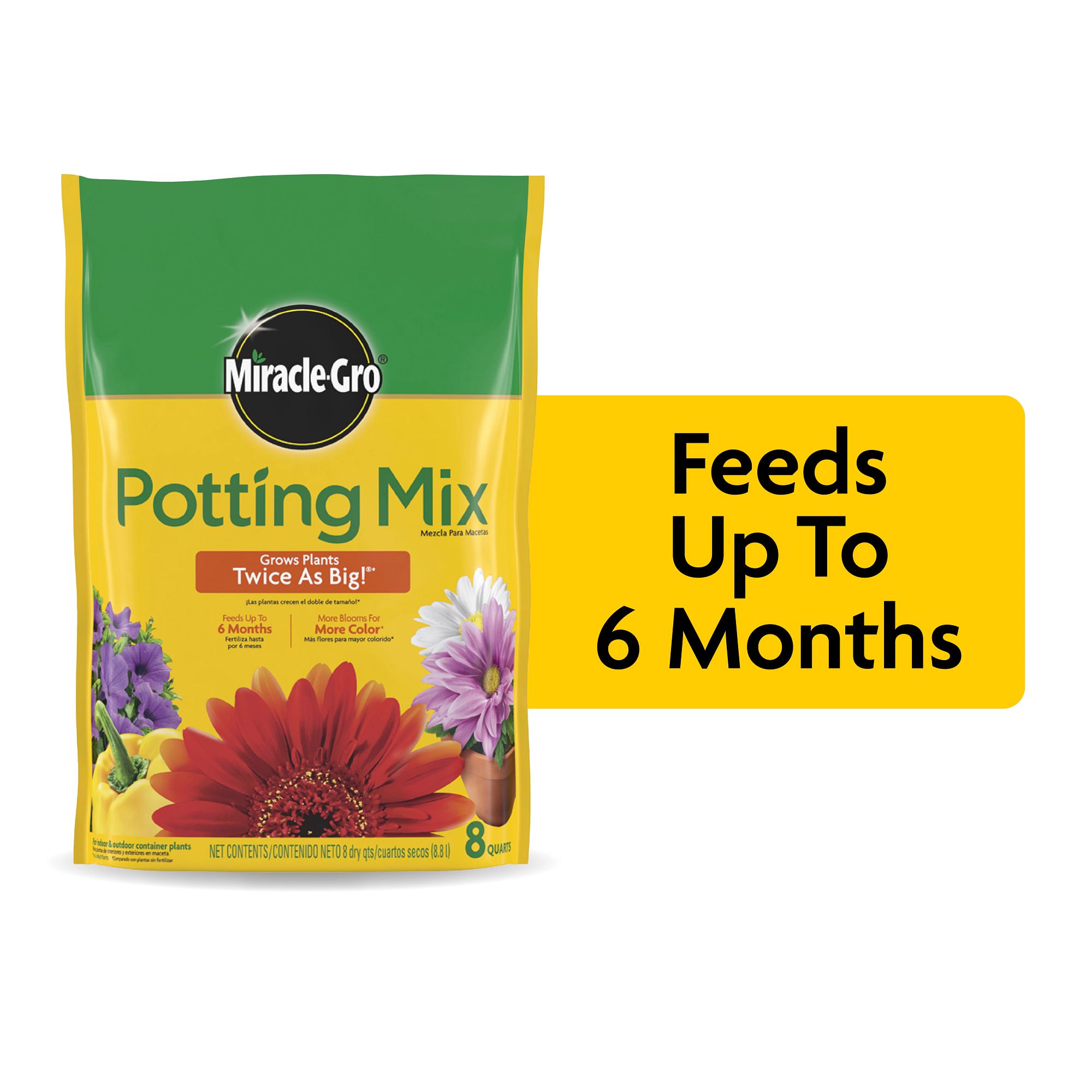 Miracle-Gro Potting Mix, For Indoor or Outdoor Potted Plants, Flowers, Shrubs, 8 qt.