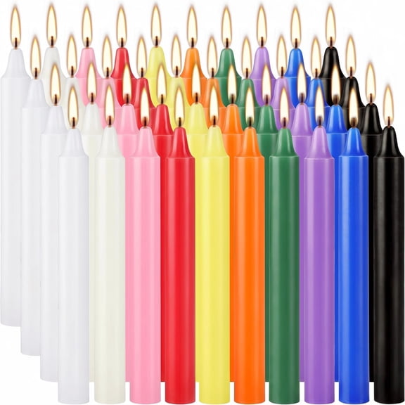 Chime Candles, 40 Pack Multi Colored Taper Candles, 4 Inch Long Burning Spell Candles for Altar, Wicca, Rituals, , and Home Decor, Wedding, Birthday Party Decoion, 10 Assorted Rainbow Colors