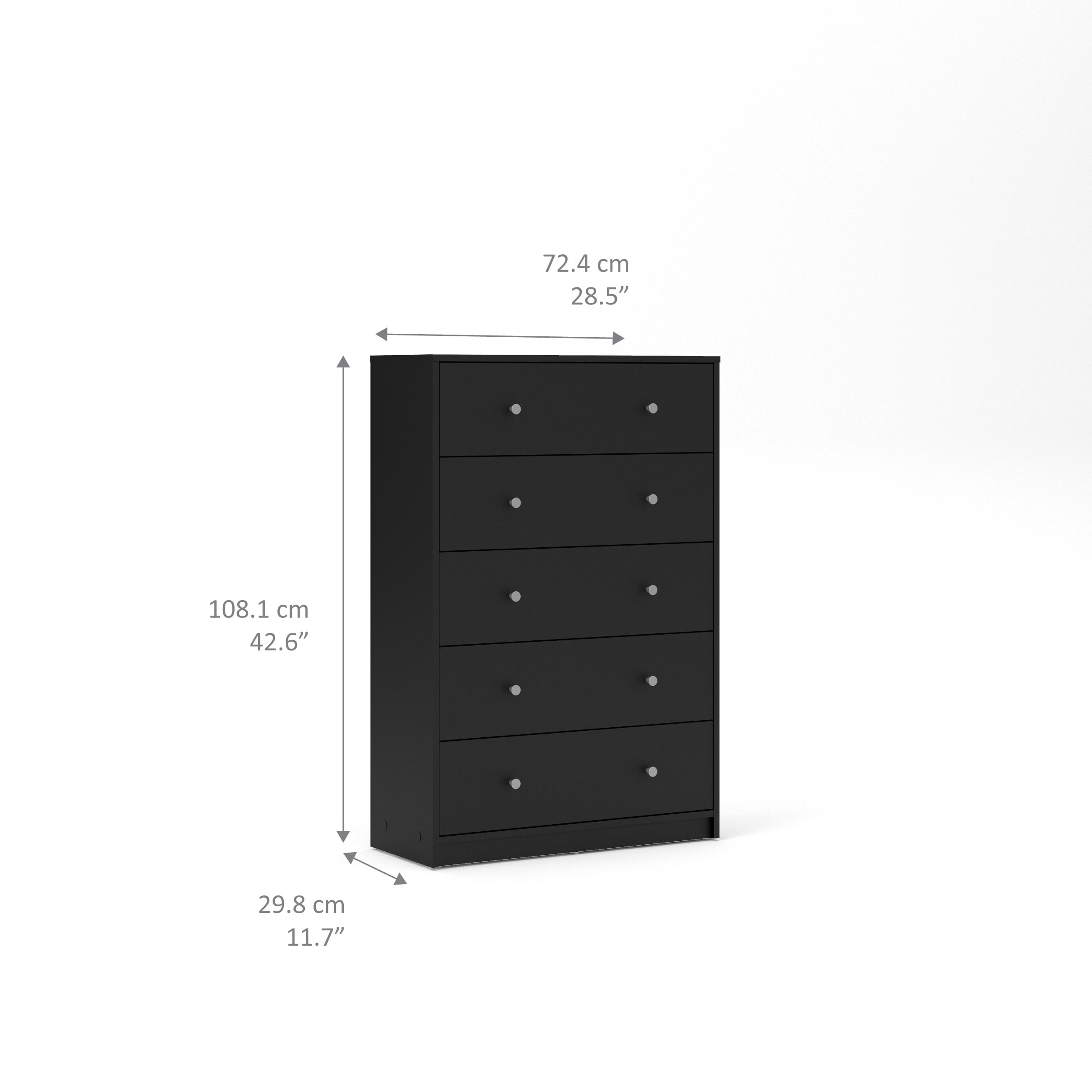 Tvilum Studio 5 Drawer Dresser Black Tvilum Studio 5 Drawer Dresser Black