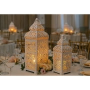 Temple Moroccan Style Lantern Decorative Candle Holder for Home Decor, White, Set of 2