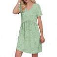 thumbnail image 2 of BRGZLK Dresses For Women 2026 Printed Casual Summer V Neck Babydoll Dress Short Sleeve Fashion Beach Vacation Clothes, 2 of 6