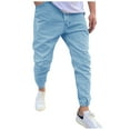 thumbnail image 5 of B91xZ Mens Slim Fit Jeans Mid Rise Stretchy Patchwork Jeans Pants,Blue XXXL, 5 of 5
