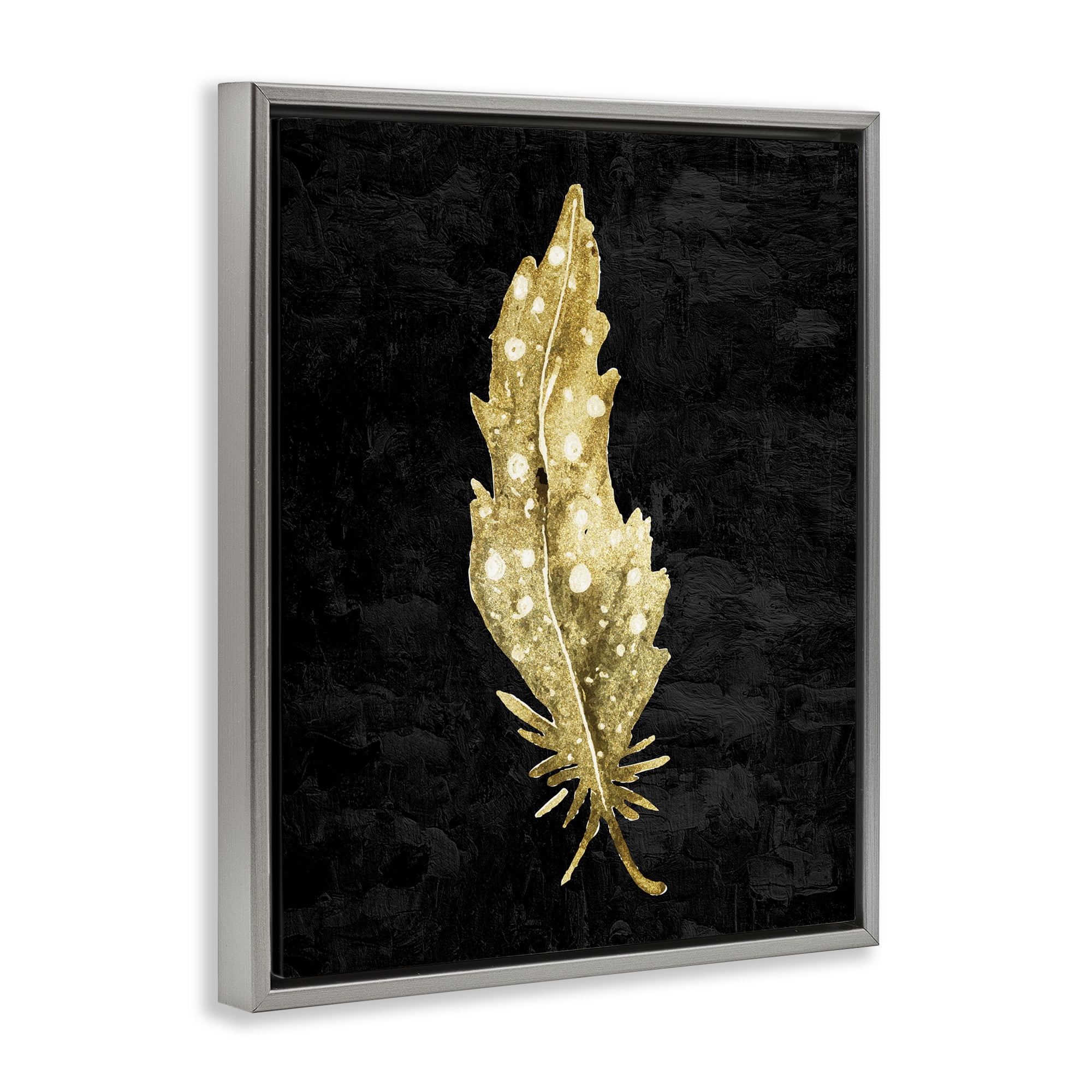 Feather On Black Gray Framed Floater Canvas Wall Art, design by Kim Allen