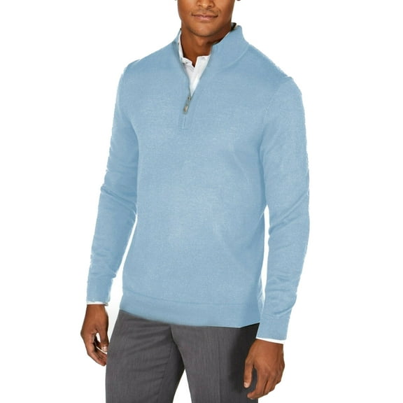 Club Room Mens Sweater Quarter-Zip Collared Pullover Wool   Blue 2XL