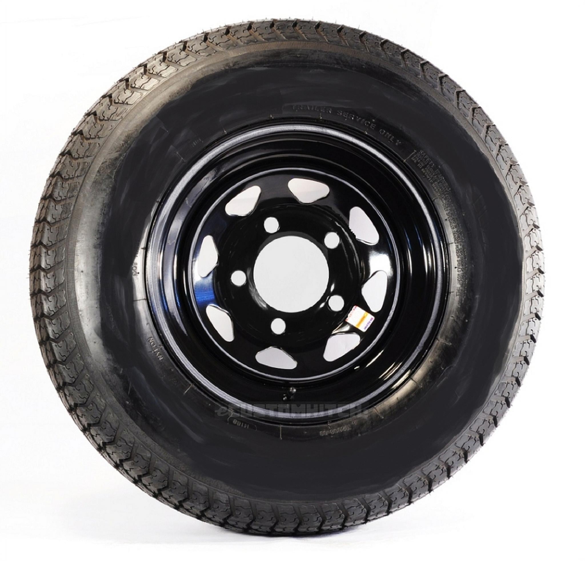 Load C 5 Lug Black Spoke Trailer Tire On Rim ST205/75D15 15 in 