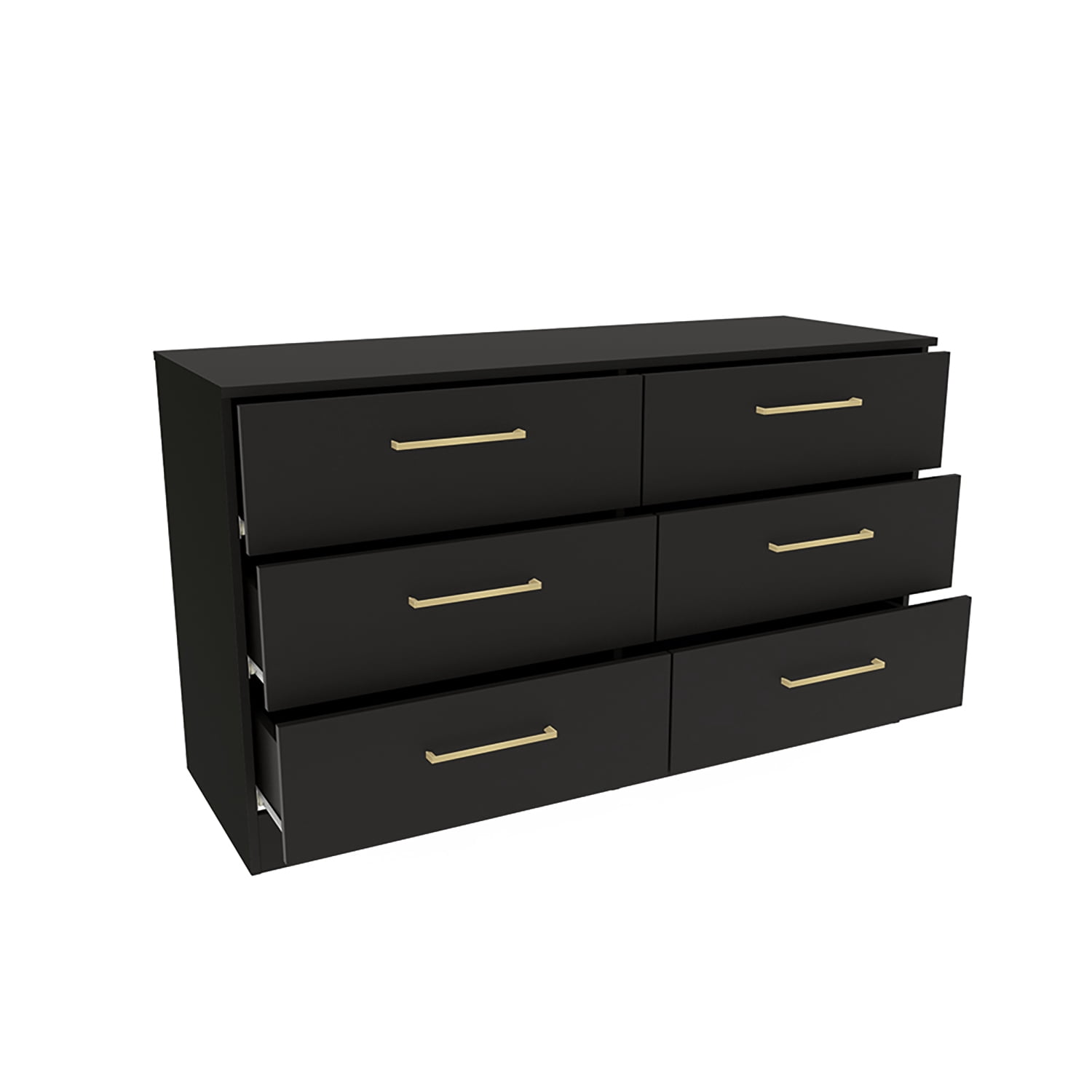 Kappesberg Jolyne 6-Drawer Horizontal Dresser with Gold Handles - Black – Modern Bedroom Storage for Adults and Teens