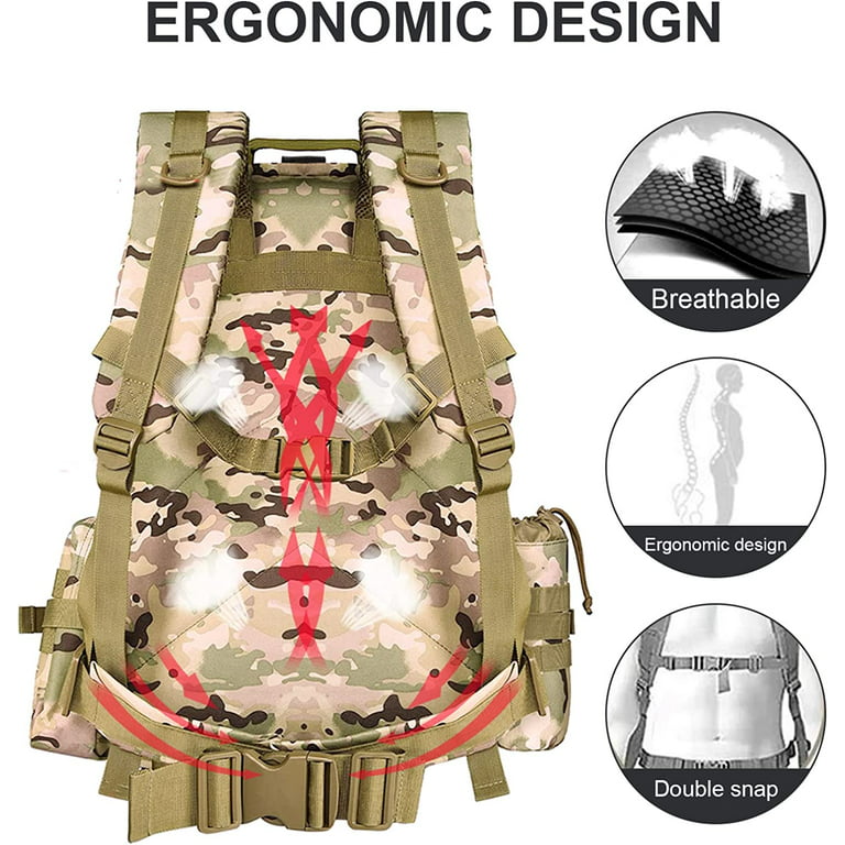 SHANNA 55L Multifunctional Hiking Backpack Military Tactical Bag, Universal  Removable Waterproof for Men Women, Suitable for Outdoor Hiking Camping  Hunting 1-4 Days,(Camo Cp) 