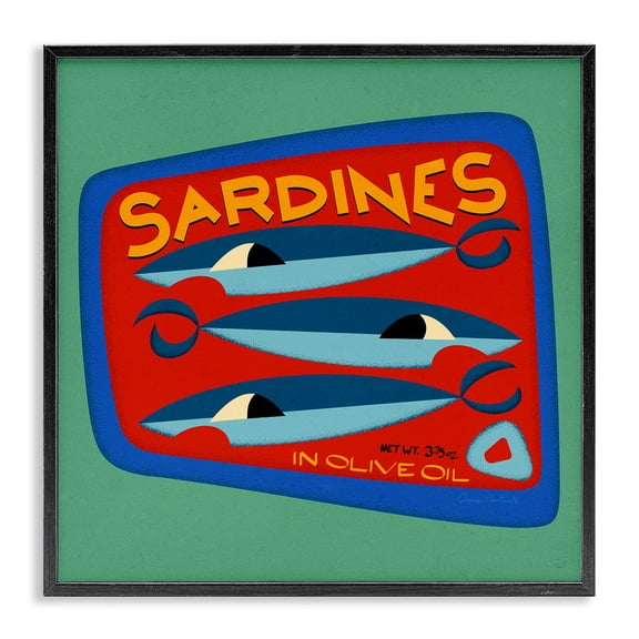 Stupell Industries Modern Bold Sardines Can Black Framed Giclee Art, 12 x 12, by Carrie Cantwell