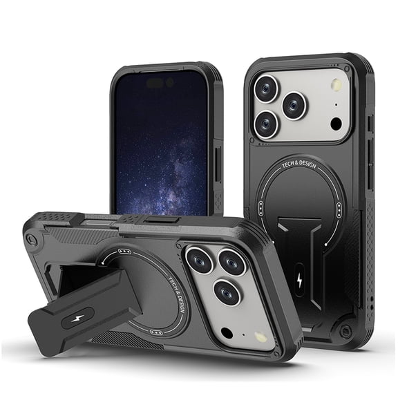 MagSafe-Ready Shockproof Case with Built-In Stand for iPhone 17 Pro Max - Black