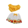 thumbnail image 1 of Toddler Baby Girls Summer Outfits, One Shoulder Ruffle Crop Tops + Sunflower Skirt 2Piece Clothes Set, 1 of 5