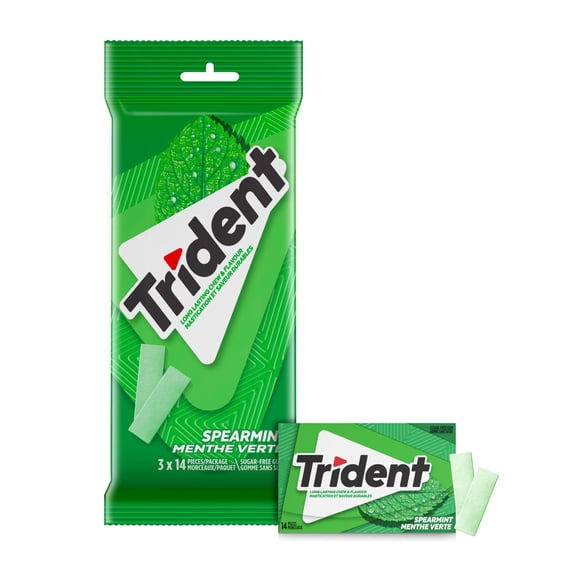 Trident, Multipaquet de gomme sans sucre menthe verte, 3 paquets (42 pièces)