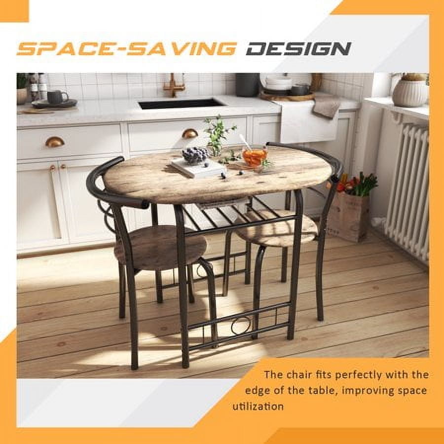 Furmax 3 Piece Wood and Metal Dining set, Small dining table for 2 ,for  Living Room, Dining Room, Kitchen, Black