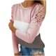 thumbnail image 2 of ICHUANYI Clearance Women Casual Color Blocking Round-Neck Lace Hollow Out Long Sleeve Pullover Slimming Blouse T-shirt Tops(Pink, M) ICHUANYI WER2023080801597, 2 of 5
