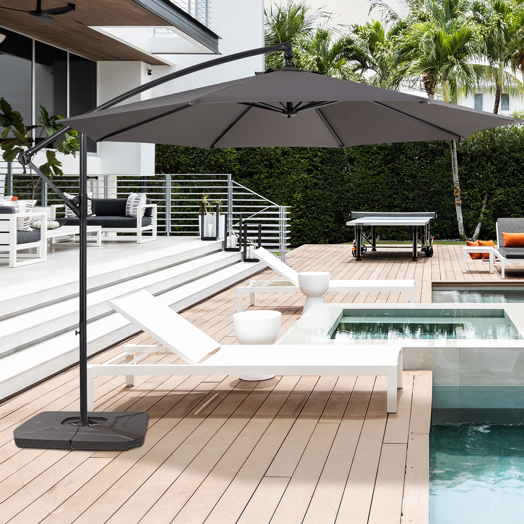 Sobaniilo Patio Offset Umbrella, Hanging Market Outdoor Umbrella, Patio Sun Shade with Easy Tilt Adjustment, Dark Grey