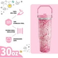 thumbnail image 3 of 30 Oz Flamingo Tumbler with Top Handle and Flip Straw, Pastel Flamingo Stainless Steel Travel Cups Birthday Flamingo Lover Gifts for Women Girls (1PC), 3 of 6