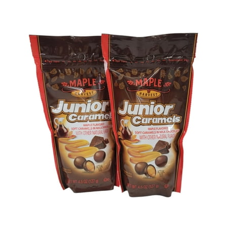 Maple Harvest Junior Caramels Maple Flavored Soft Caramels in Milk Chocolate 4.5 oz 2 Pack