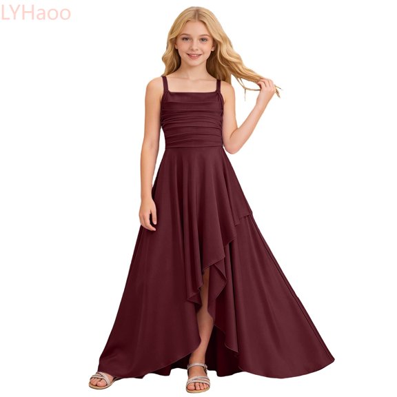 LYHaoo Girls Party Dress With Ruffled Tiered Skirt And Strapless Crisscross Bodice For,Girls Dresses for School Sizes 3-4 Years Red