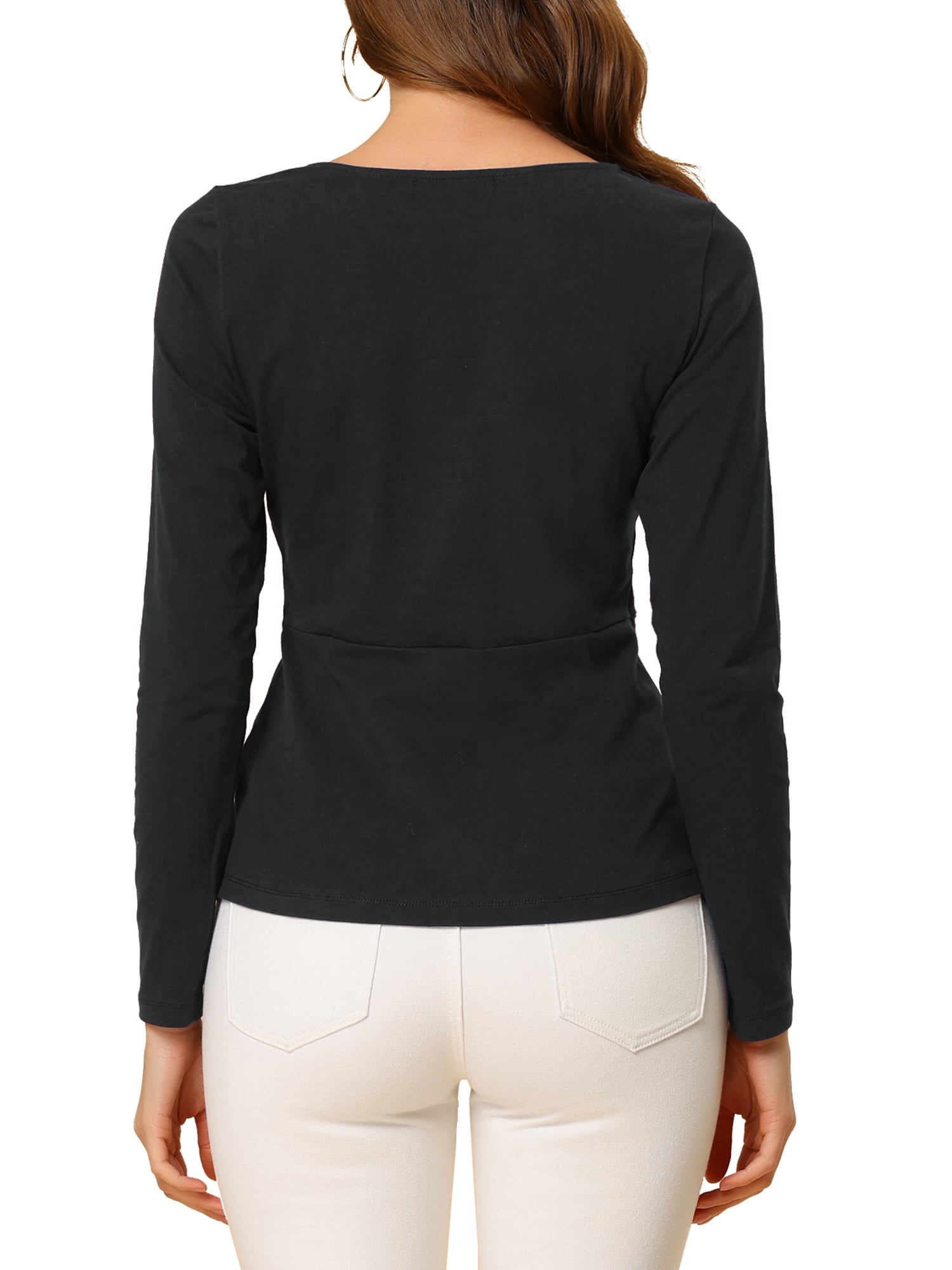 Unique Bargains Women's Round Neck Front Twist Top Long Sleeve Blouse