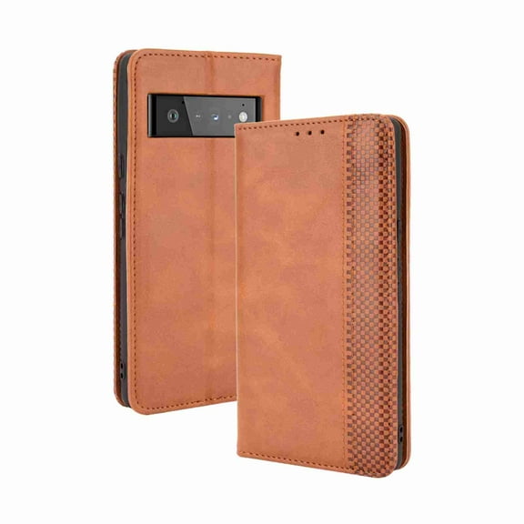 Dteck for Google Pixel 6 Pro Case, Pixel 6 Pro 2021 Wallet Card Case Flip Folio Soft TPU Cover Kickstand Ultra Slim Strong Magnetic Closure Stand Cover, Brown