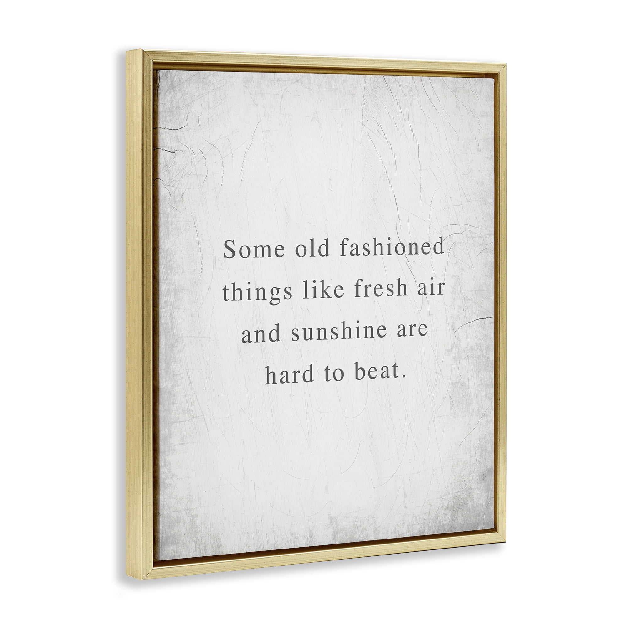 Stupell Industries Fresh Air & Sunshine Sentiment Text & Numbers Painting Gold Floater Framed Canvas Art Print Wall Art, 17 x 21