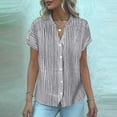 thumbnail image 2 of Enjoytime Womens Blouses Trendy Striped V-Neck Button Down Shirts Short Sleeve Dressy Business Casual Work Tops, 2 of 6