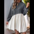 thumbnail image 4 of Vestido Corto Informal de Corte A con Cuello Redondo, Larga y Dobladillo con Volantes para Mujer Gris Oscuro M, 4 of 9