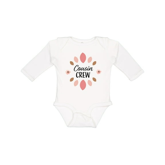 Inktastic Cousin Crew with Pink Flowers Girls Long Sleeve Baby Bodysuit