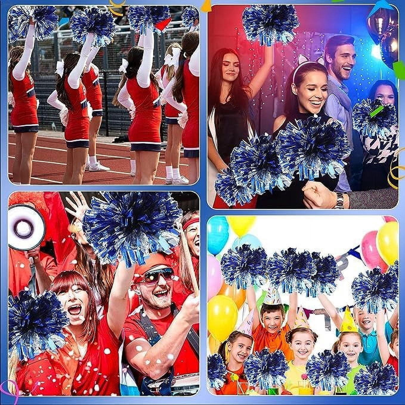 Metallic Cheerleading Pom Poms, 4Pcs Cheerleaders Cheer Pom Poms with Baton Handle, Cheering Squad Hand Flower