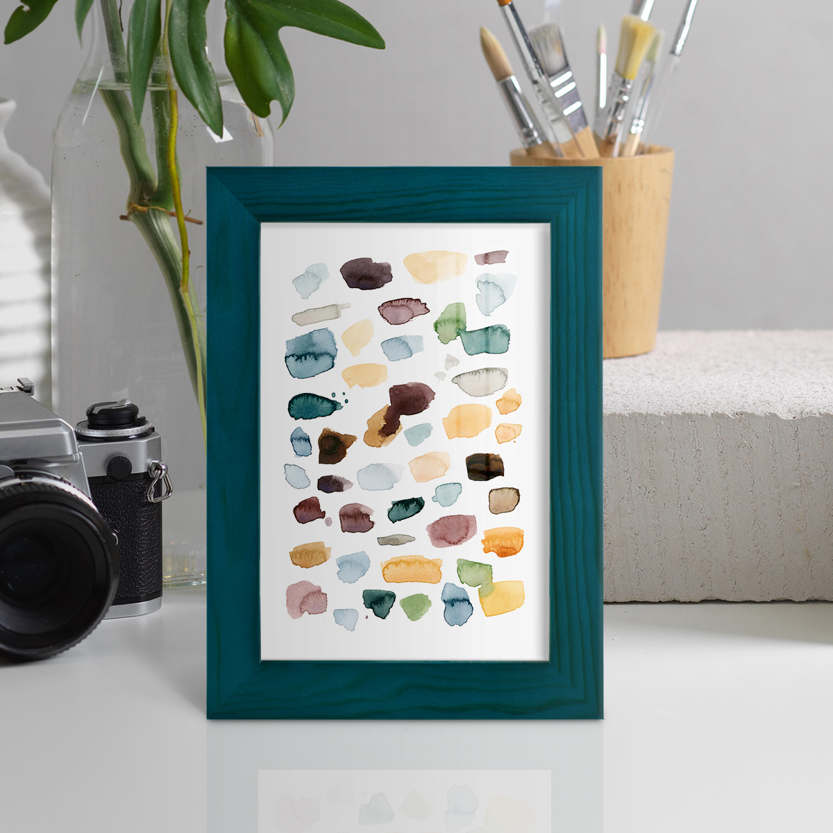 Shattered Segments II - Framed Print w/glass - Ocean Blue