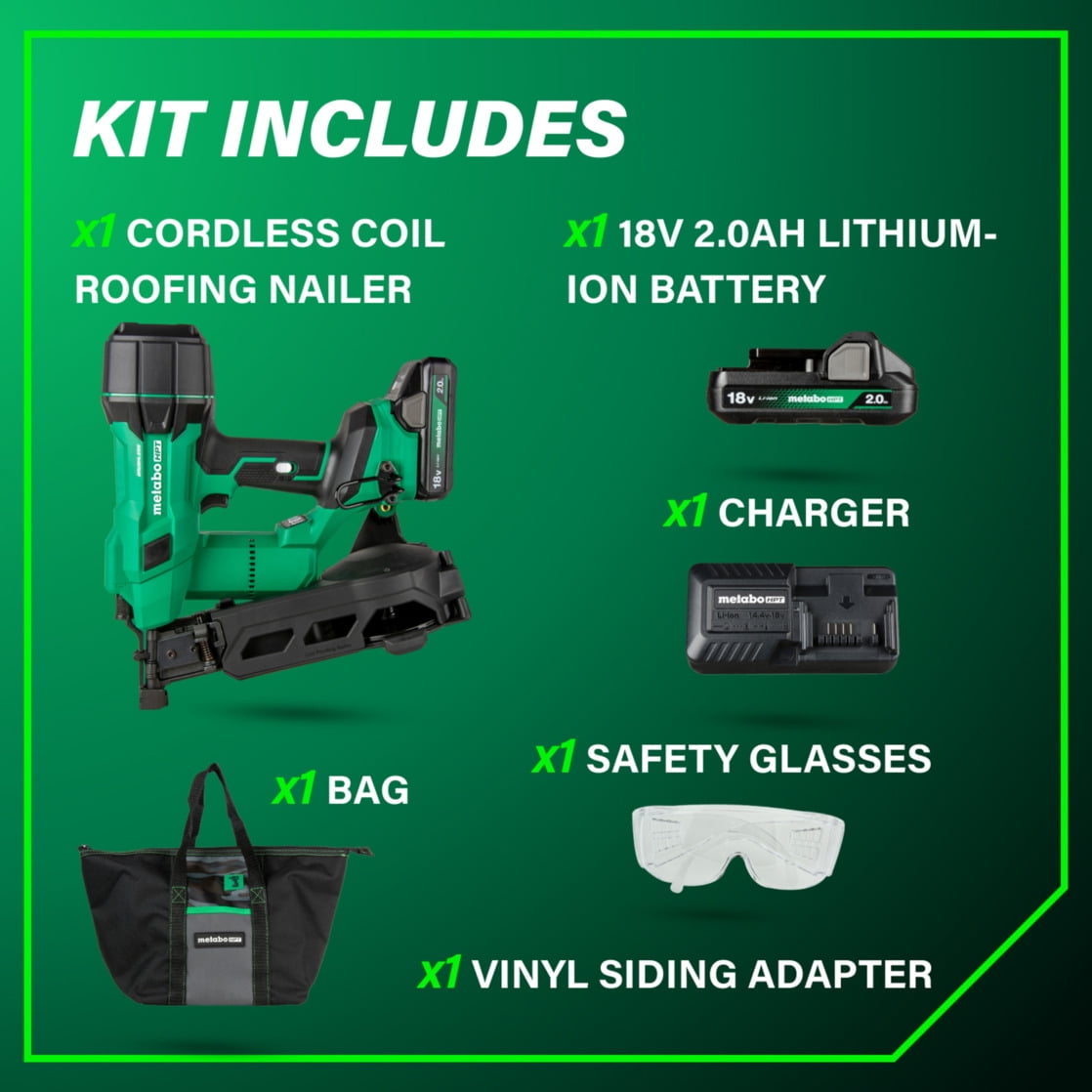 Metabo HPT 18V Cordless Coil Roofing Nailer Kit, NV1845DA